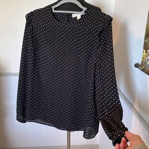 Michael Kors Women's Lg Semi Sheer Blouse Ruffle Long Sleeve Stars Print